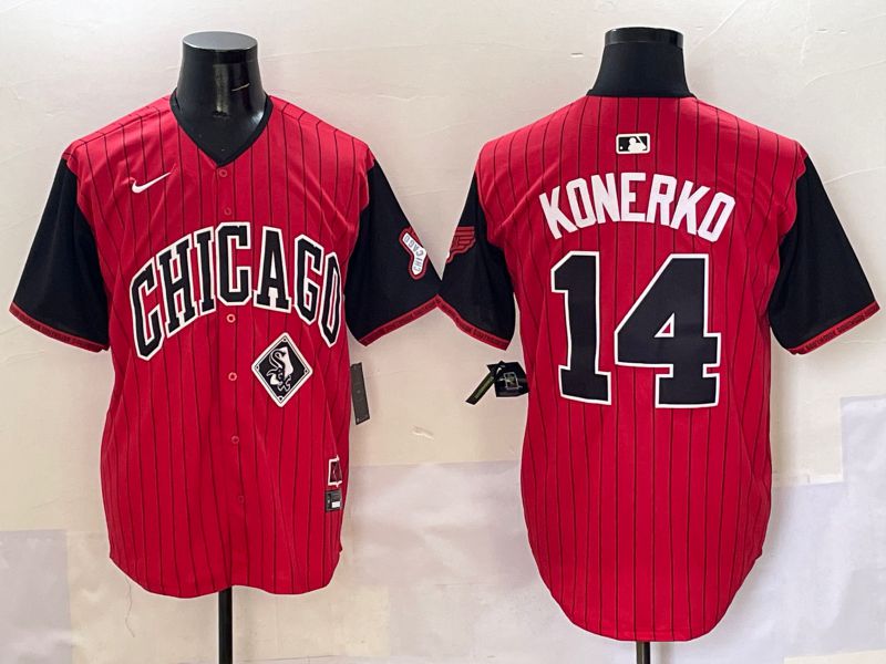 Men Chicago White Sox 14 Konerko Red Stripe Joint Name Nike 2025 MLB Jersey style 16